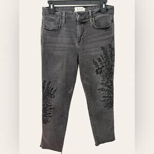 Free People We the Free Black Floral Embroidered Cropped Jeans 26